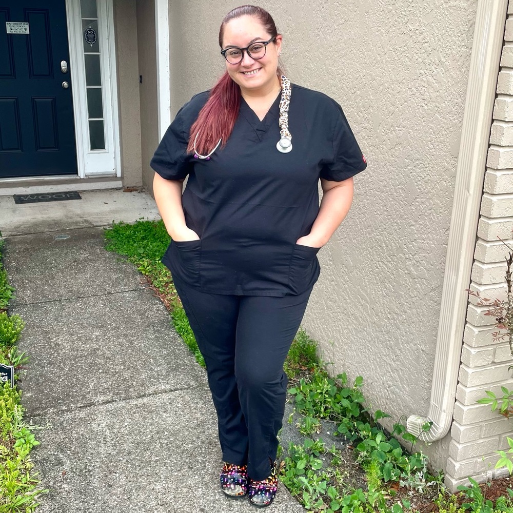 🖤 SET of Black Dickies 2X Scrubs with Flare Leg Cargo Pants & Two Pocket Top